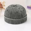 Retro Washed Cotton Brimless Hats for Men Vintage Docker Beanie Cap Rolled Cuff Skullcap Solid Color Adjustable Buckle Dad Hat