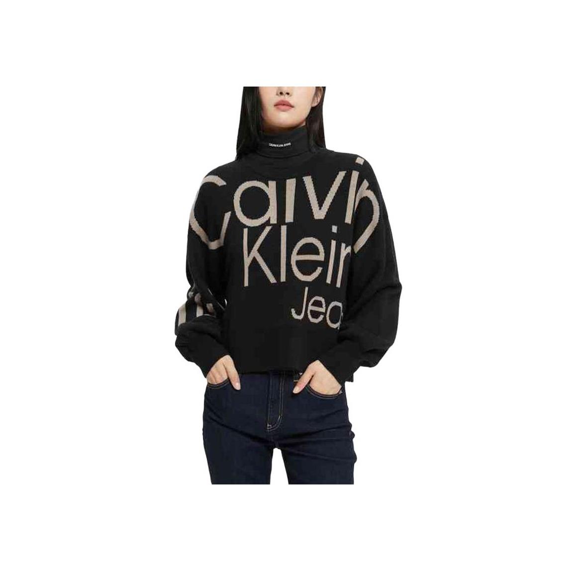 

Calvin Klein Eye-Catching Letter Jacquard Lantern Sleeve Pullover Sweater Women sweater Black J220010-BEH XS
