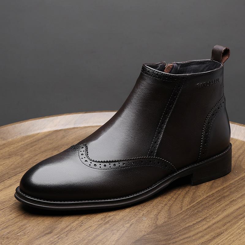 Winter Chelsea Boots Men's Leather Short Boots British Vintage Medium Top Martin Boots Brock Men's High Top Leather Boots Tide