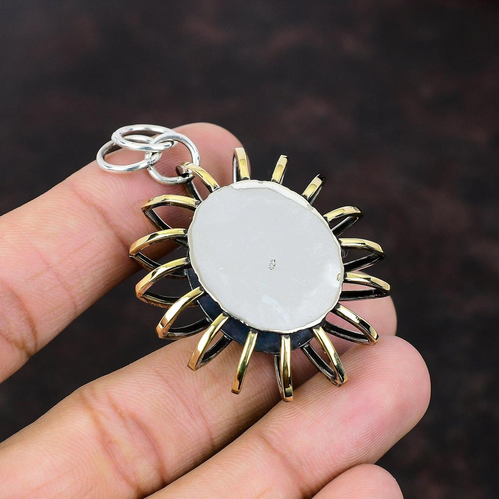 Rainbow Moonstone Pendant Handmade Jewelry 925 Sterling Silver Pendant 18K Gold Plated Cage Pendant Brand New Gemstone Jewelry Gift For Wife