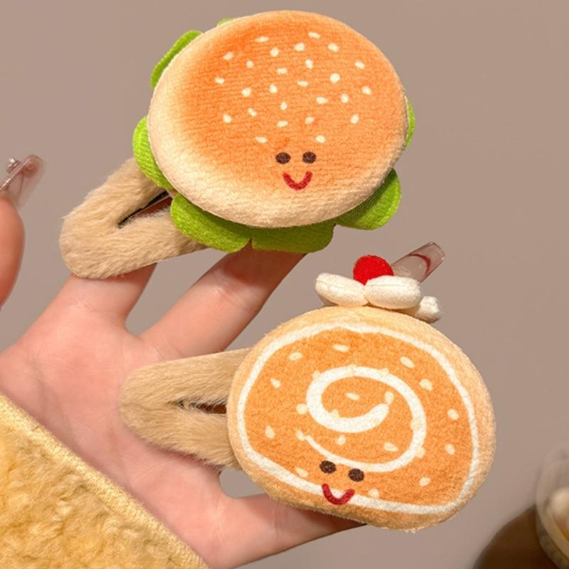 4Pcs Cartoon Hamburger Toast Plush Hair Clip For Girls Soft Kids Hair Accessories School Styling Tool for Toddler
