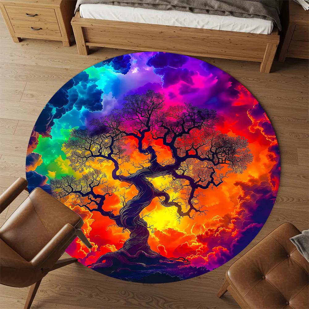 1pc Tree of Life Cosmic Art Pattern Office Round Rugs, Under Chair Round Rugs for Living Room, Bedroom, Bathroom Decoration Carpet 091833