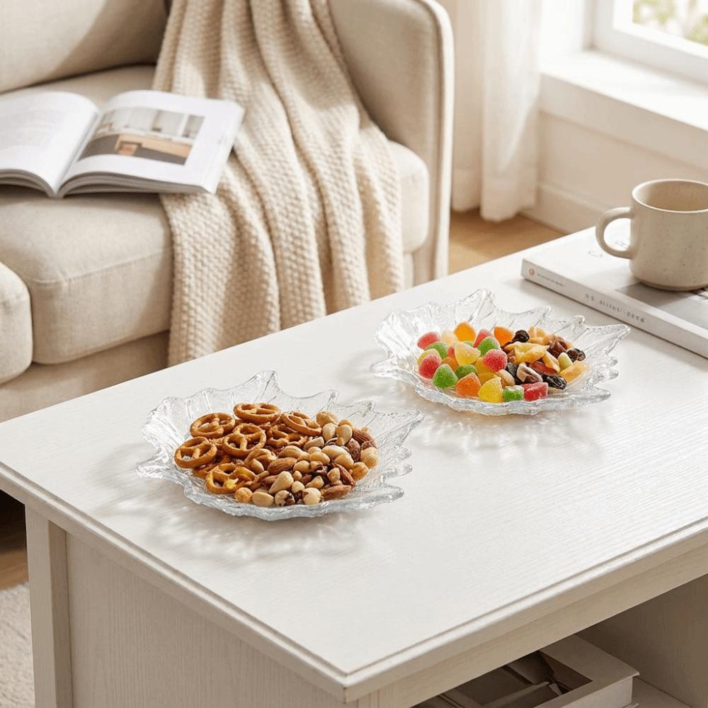 European Style Glass Dessert Dish Leaves Shape Desktop Storage Tray  Picnic Use