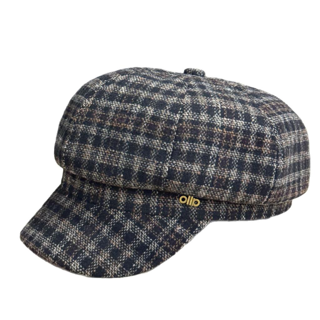 Autumn and Winter New Style Woolen Versatile Octagonal Hat Women's Plaid British Casual Retro Face Showing Newsboy Painter Hat Trend