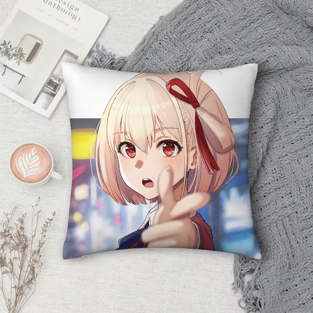 Anime L-Lycoris Recoil Pillow Case Square Double-Sided Printing Short Plush Sofa Cushion Cover Bedside Pillow