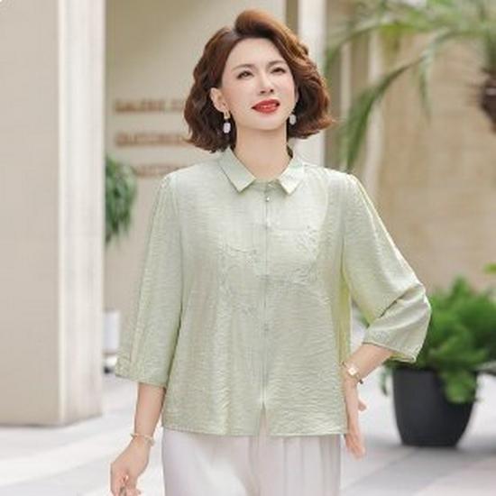 Mom s Elegant Seven-Sleeve Summer Top for Middle-Aged & Elderly Women - Fashionable Age-Reducing Shirt XL светло-зеленый