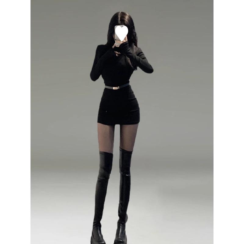 Women's Spring Goddess Style Long-Sleeved High-End Little Black Dress