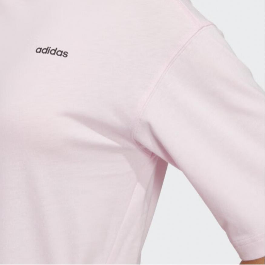 Adidas Solid Long Casual Lightweight Short Sleeve T-Shirt Women Tops Clear-Pink JE3567