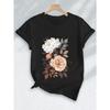 European Size Women'S Casual Summer Graphic Tee - Vibrant Floral Print Short Sleeve Crew Neck T-Shirt, Yellow with White & Pink Flowers,Casual Attire