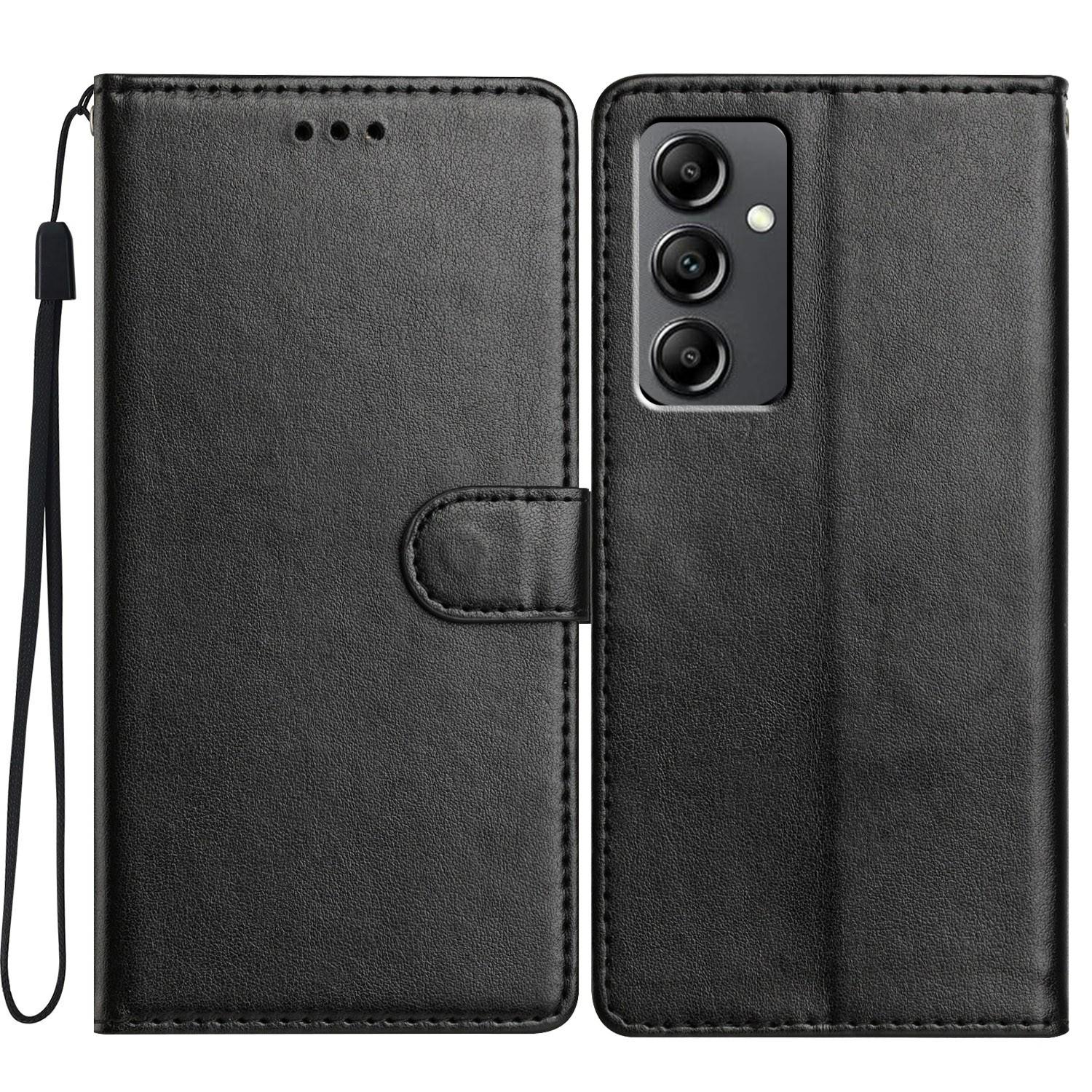 

For Samsung Galaxy A14 4G/5G Leather Phone Case Wallet Stand Cover with Handy Strap Black