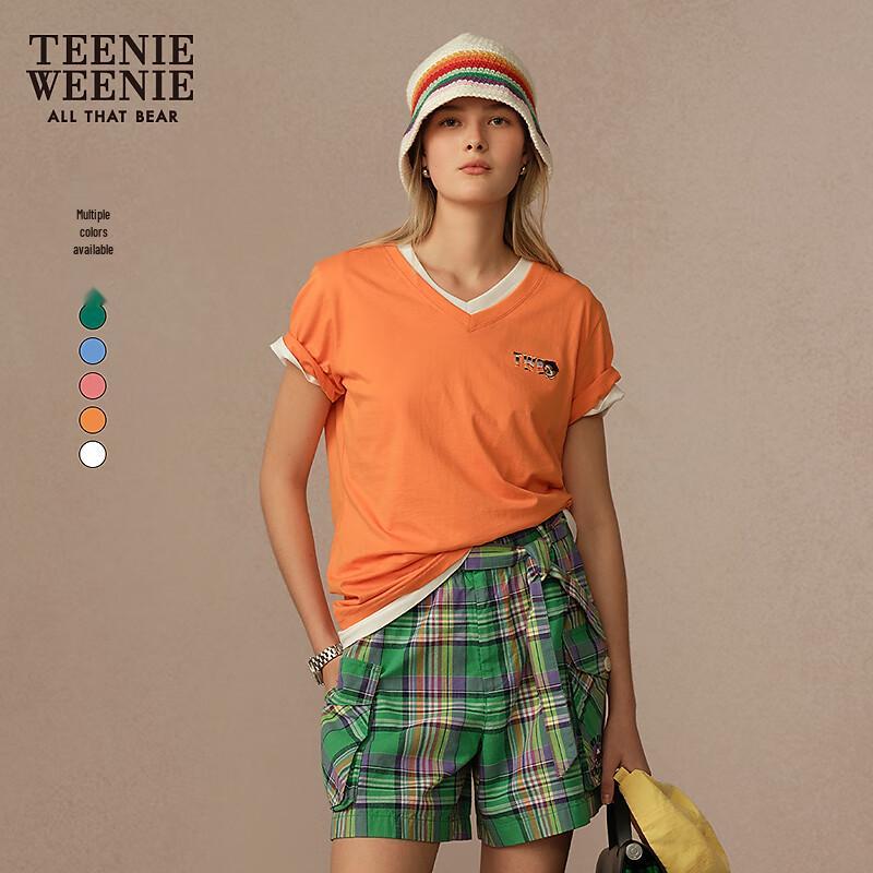 Teenie Weenie Women's V-Neck Bear Graphic Short Sleeve T-Shirt