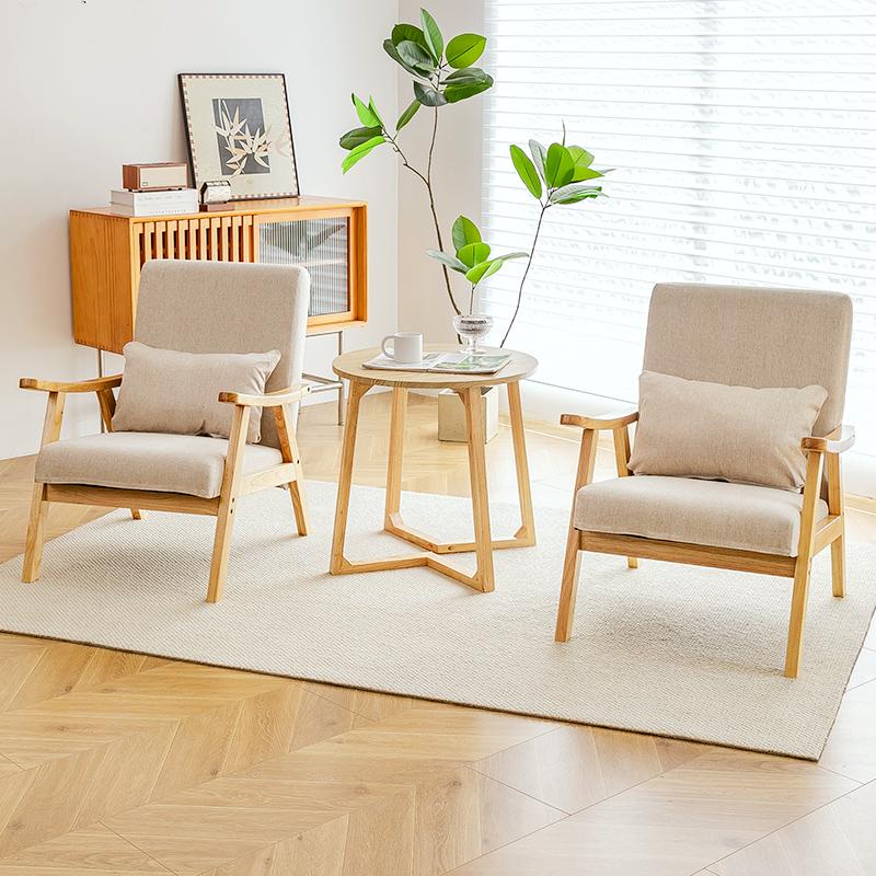 Solid Wood Single Sofa Chair Boutique Hotel Guestroom Seat Balcony Leisure Lounge Chair for Cozy Spaces