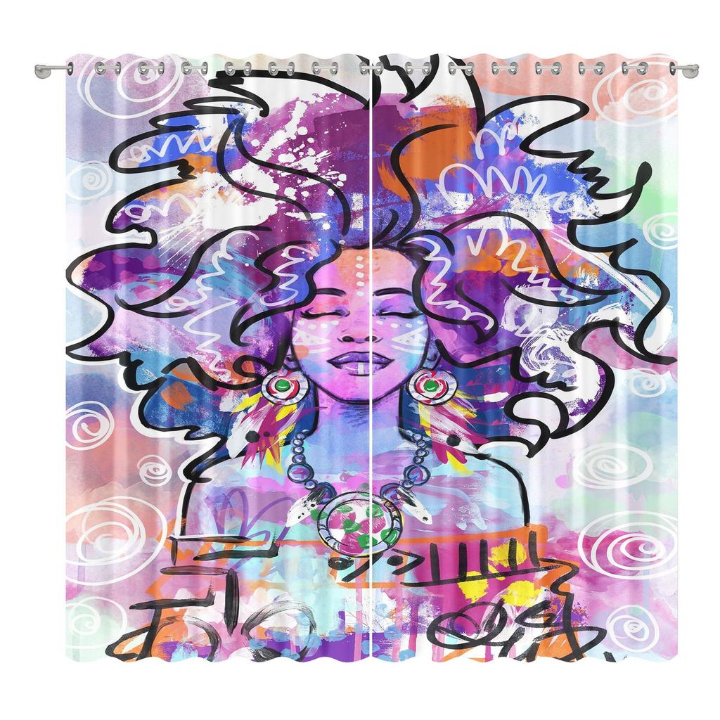 African American Female Curtain Fabric Bedroom Living Room Balcony Blackout Curtain Office Hotel Insulation Curtain