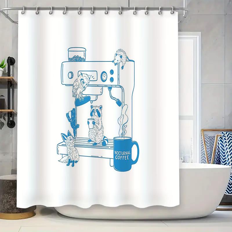 Cute Forest Animals Shower Curtain Woodland Fox Deer Rabbit Bathroom Decor Waterproof Fabric Vintage Nature Themed Home Decor W60H190(CM)-1 Pcs
