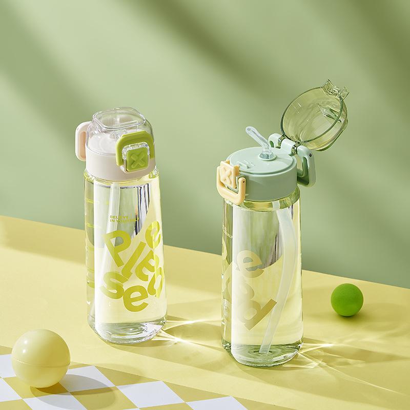 Student water cup sealed drop and leak proof portable straw cup simple cup with handle, kettle bounce lid silk screen print