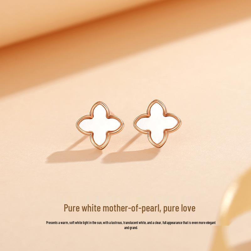 Tichya Four-Leaf Clover S925 Sterling Silver Agate Stud Earrings - Women s Korean Style Fashion Accessories 925 Sterling Silver