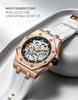KINYUED Octagonal Hollow Skeleton Watch Men Rose Gold White Silicone Band Sports Luxury Waterproof Quartz Wristwatch Gift