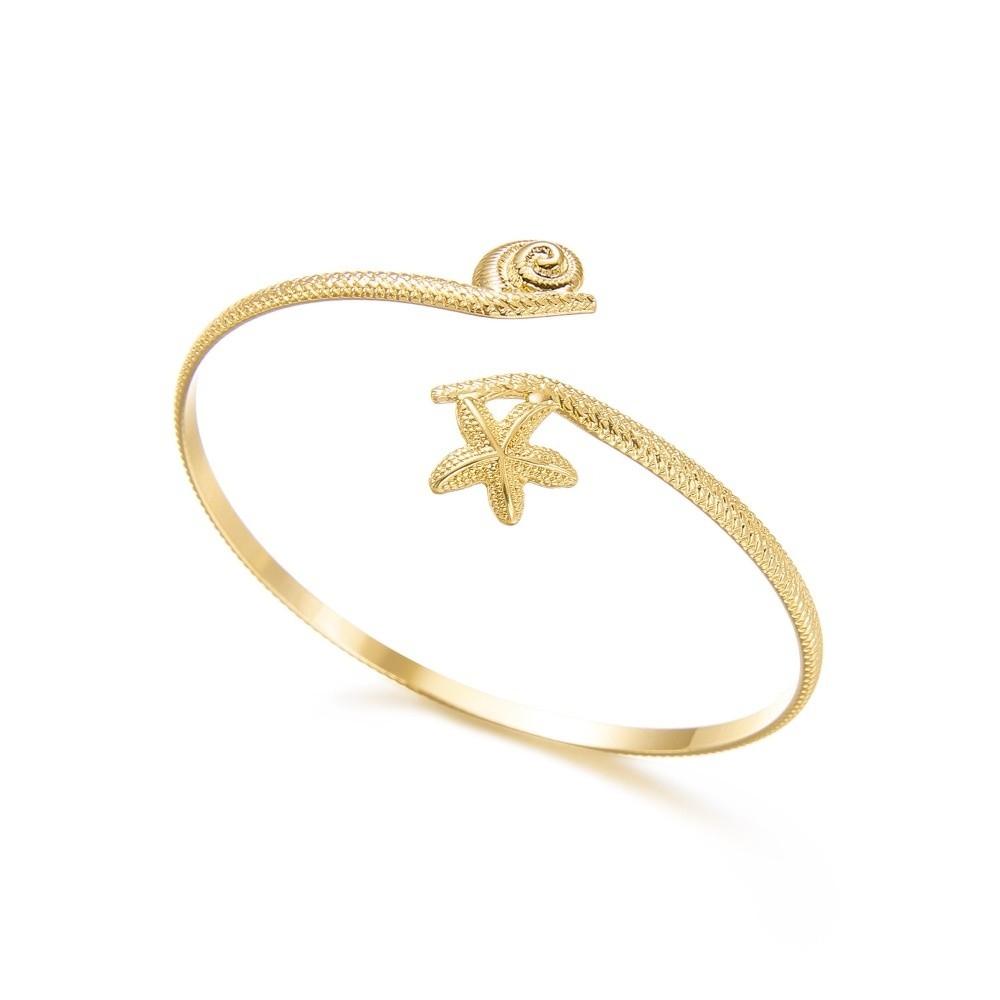 

New Metal Cuff Bracelets Shell Punk Jewelry Open Bangle Gold Color Starfish Upper Arm Bracelet Women