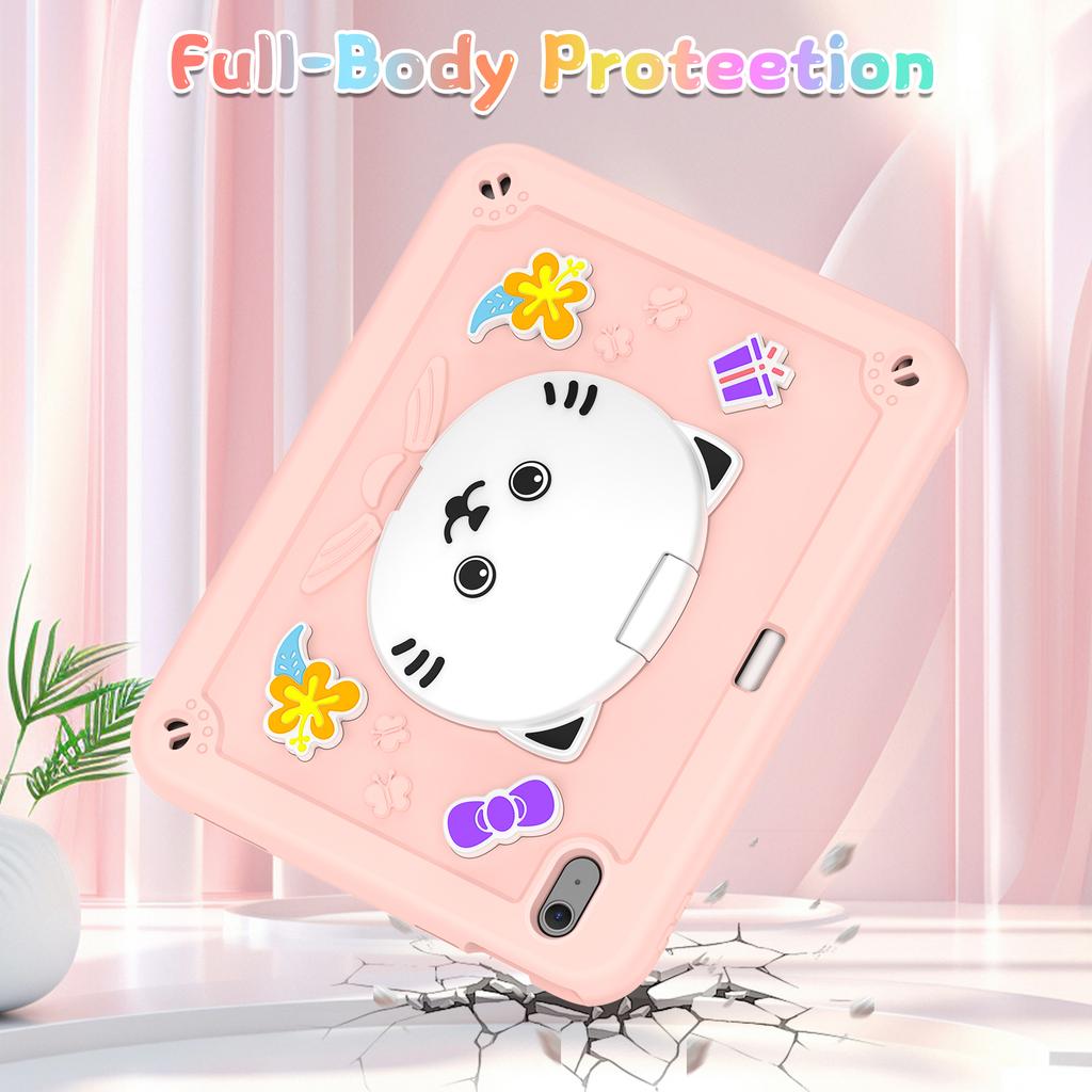 For iPad Air 11 (2025)/(2024) Case PC + Silicone Tablet Cover with Cat Kickstand/Shoulder Strap