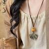 Alloy pendant, Zen wooden pendant, necklace, women's retro Hanfu long sweater chain, national style decorative item.
