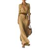 2025 Independent Station European and American Women's Clothing Autumn Elegant Temperament Sexy Solid Color Irregular Folds Belt Dress