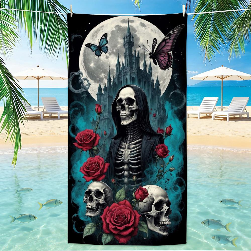 Skull Beach Towel Microfiber for Gym Travel Fitness Spa Women Girl Quick Dry Sandless Large Towels Bathroom Beach Towel