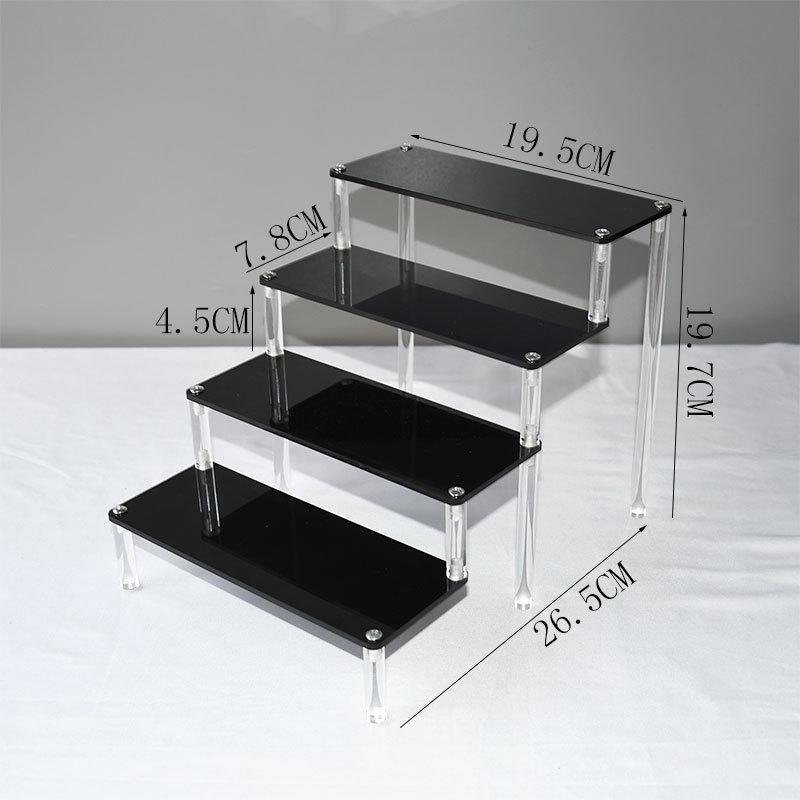 Black Acrylic Multi-Layer Display Stand for Model Figures, Bracelets, and Jewelry Storage.