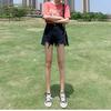 Classic and Minimalist Fashion Versatile Black Broken Holes Women's Summer High-waisted Outside Wear Thin A-line Wide-legged Ragged Denim Shorts