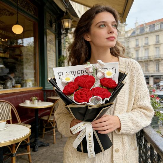Künstliche Blumen Handgemachte Häkelblumenstrauß Weiches Baumwollgarn Keine Pflege Herz Rose Blume Kunstblume Hochzeiten Jubiläen Heimdeko
