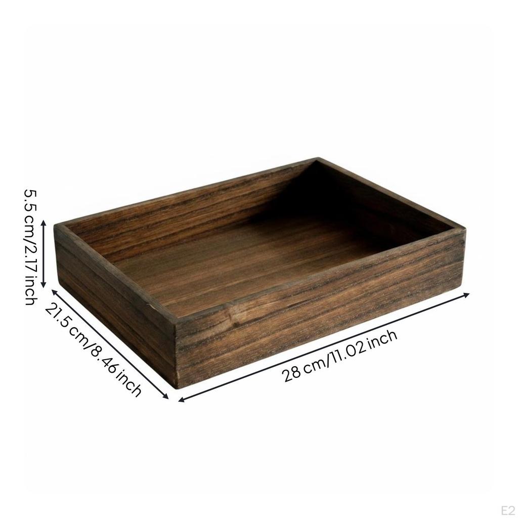 Rectangular Wooden Tray Raised Sides Vintage Dark Brown Table Organizer with Feet