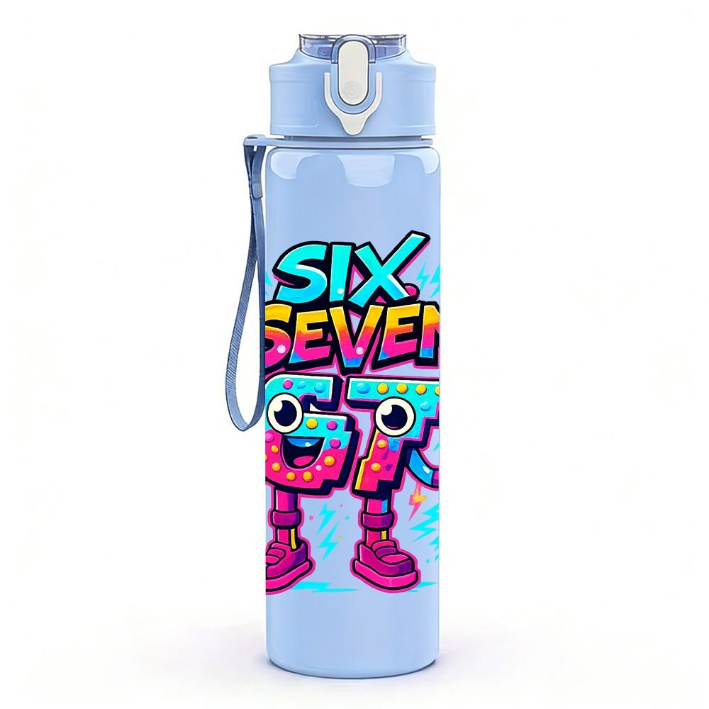 1PC Six Seven GT Cartoon Letter 750ml Color Plastic Sports Water Bottle Leakproof Flip Straw Lid Suitable for Sports Office Home Use