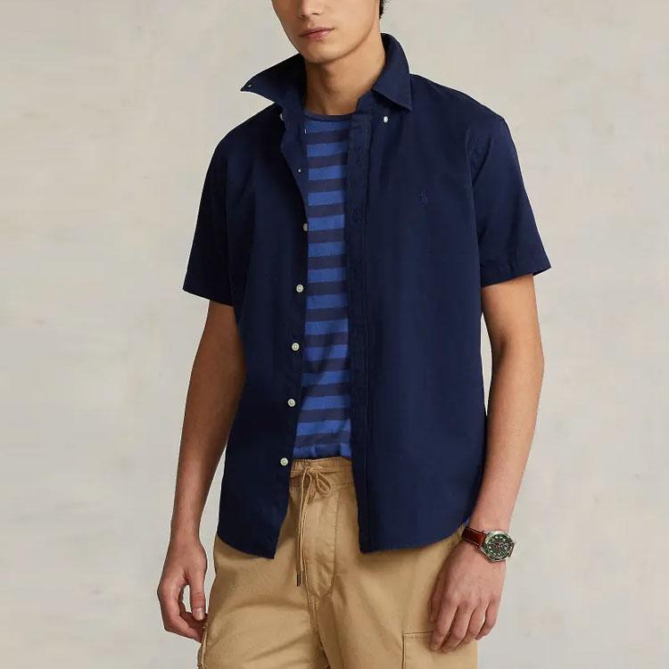 Polo Ralph Lauren SS22 Solid Color Polo Button Short Sleeve Shirt Men Shirts Dark-Blue MNPOWOV1N820497-410