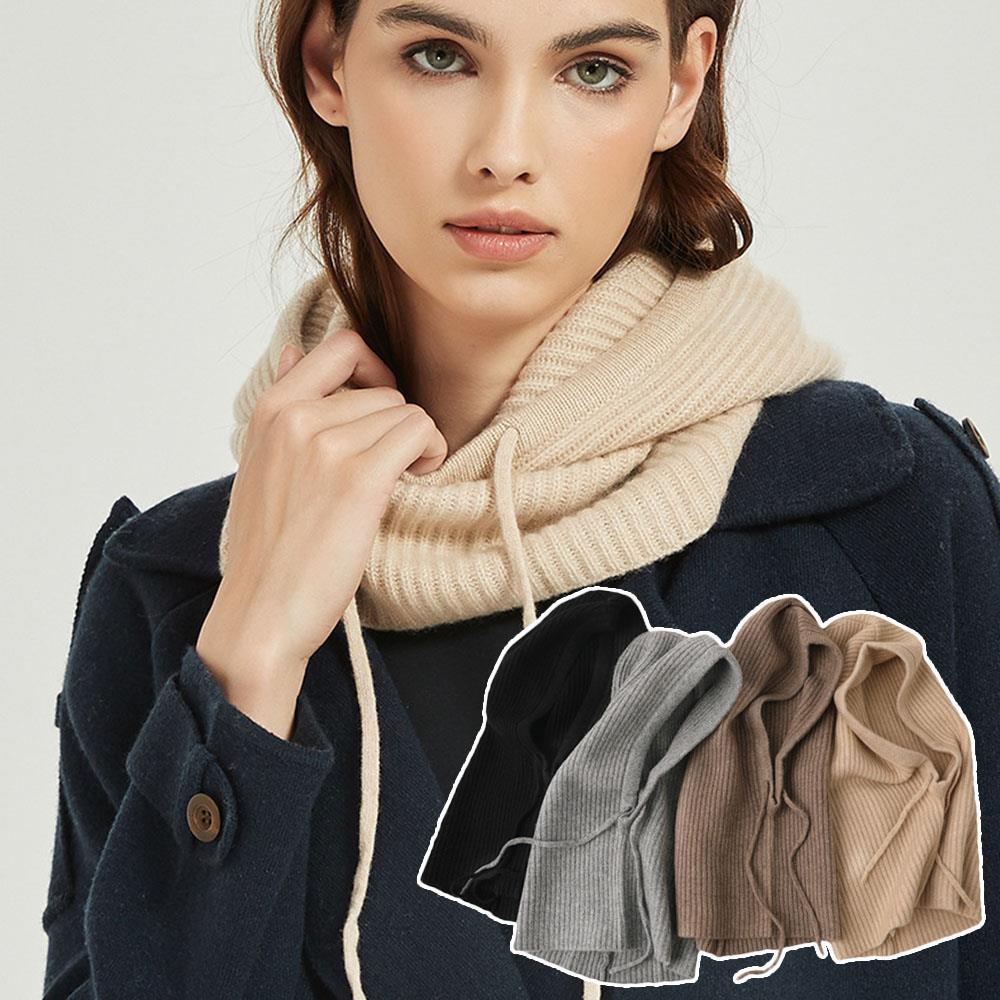1Pc Knitted Wool Balaclava Skullies For Women Korean Winter Warm Drawstring Hooded Scarf Hat One-piece Neck Collar Beanies Cap