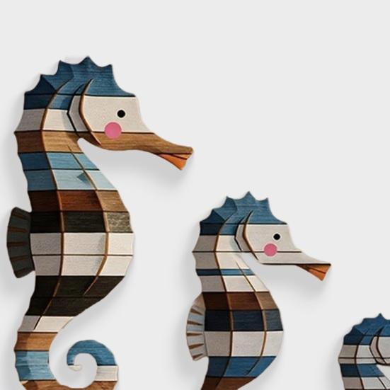 3 Pcs Wood Seahorse Wall Decor Ocean Coastal Theme Wall Art Vintage Sea Life Sculpture Hanging Decoration for Bathroom Bedroom Living Room Home Decor