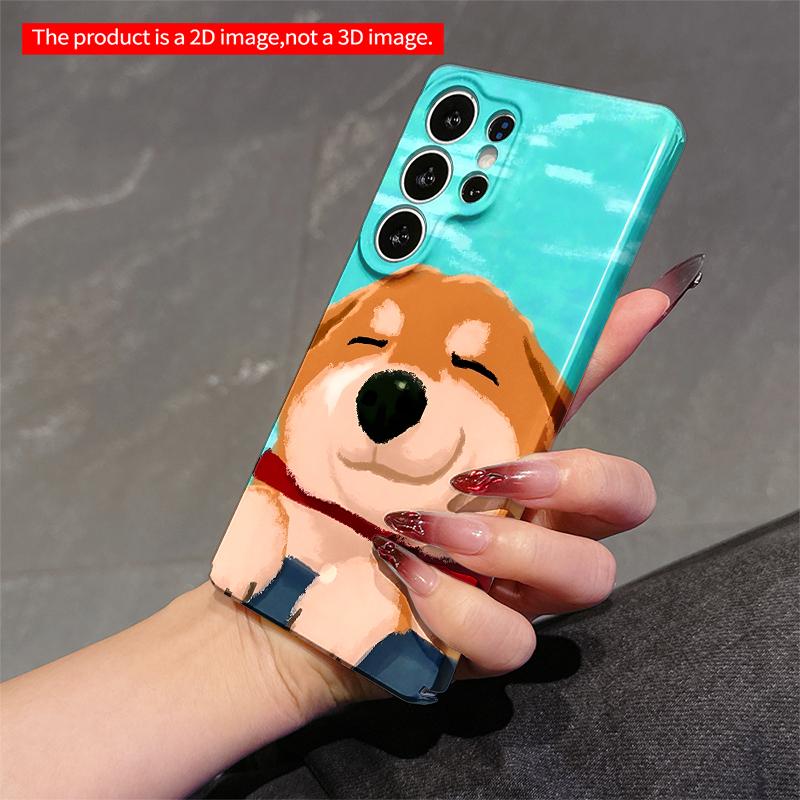 2DFlat Samsung phone case Cute Dog with Red Collar on Blue Background Phone Case Applicable to Galaxy S22 S23 S24 S25ULTRA S26 A12 A13 A14 A15 A16