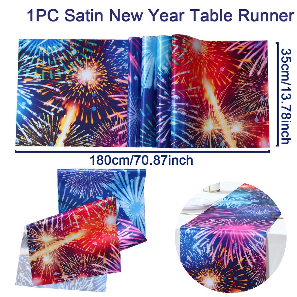 New Year Fireworks Table Flag Navidad Natal Noel Kitchen Table Runner Merry Christmas Decorations For Home 2025 New Year 2025