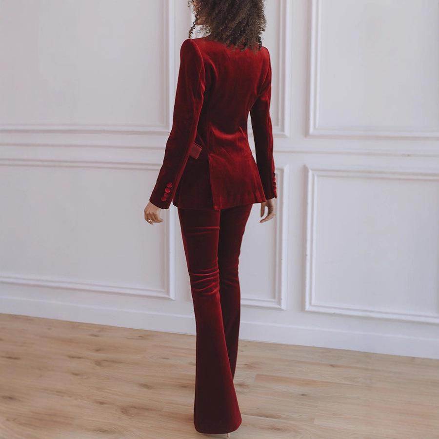 Autumn Winter 2025 Velvet Korean Suit Set - Women's Long Sleeve Commuting Party Two-Piece.