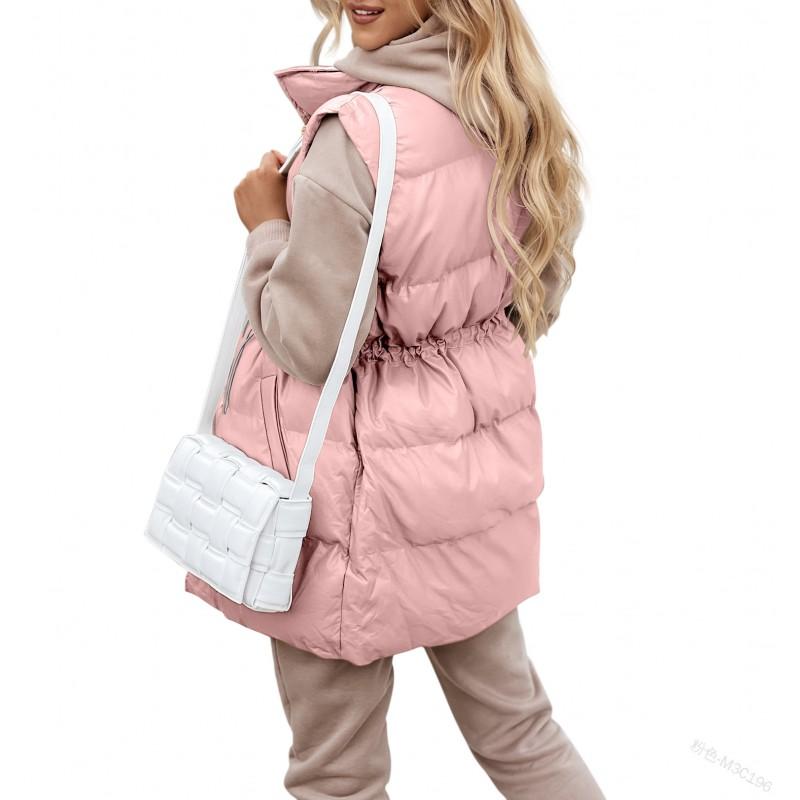 Womens Mid-Length Solid Color Drawstring Loose Cotton Vest With Zipper Pockets Outdoor Camping Hiking