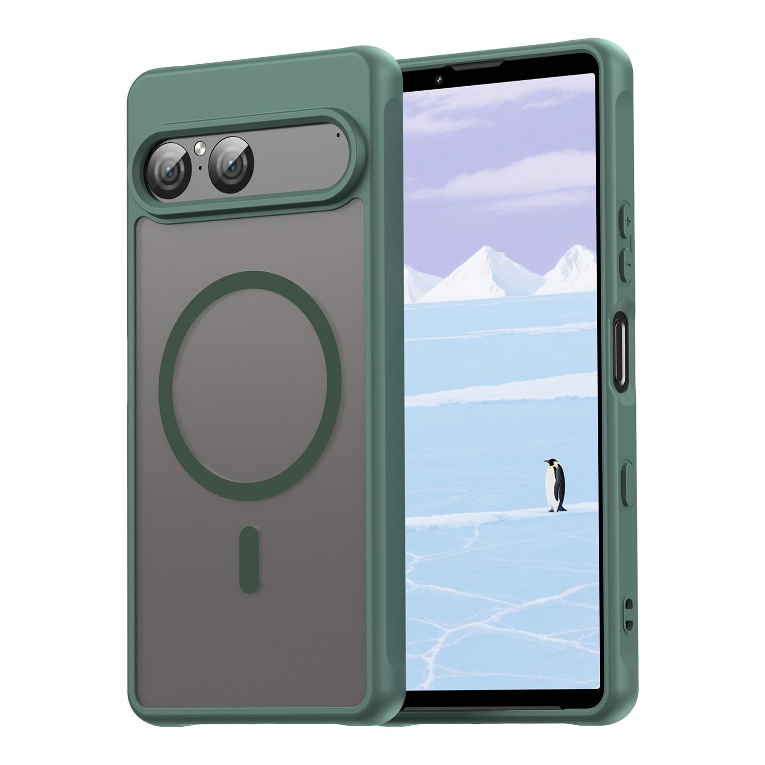 

Полупрозрачный матовый противоударный чехол для телефона для Sony Xperia 10 VII, магнитная беспроводная зарядка, ТПУ рамка, пластиковая задняя крышка Sony Xperia 10 VII зелёный