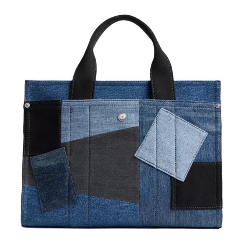 COACH Cargo 34 Brand letter print Denim and glove tanned leather Tote bag Tote bag shopping bag handbag Large size for women Denim and silver