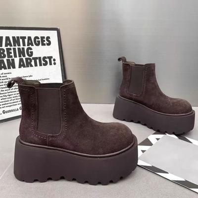 נעלי פלטפורמה שטוחות זמש קרסול מגפי שלג נשים חורף חם כותנה עקבים גבוהים נעליים 2025 טרנד צ'לסי אופנה הליכה מגפיים נשים