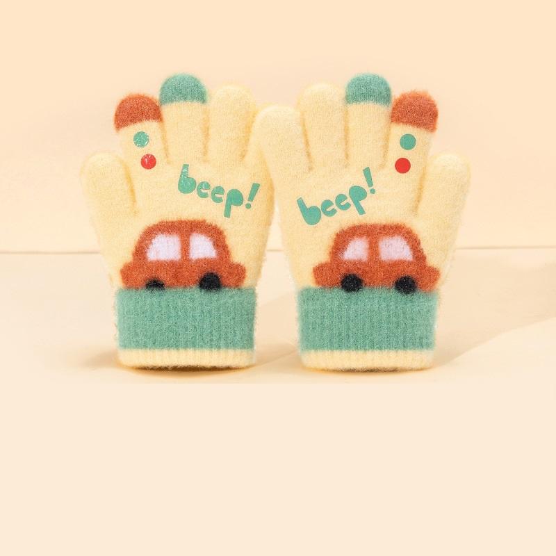 

Winter Warm Thicken Boys Gloves Baby Cute Cartoon Car Gloves Kindergarten Kids Five Fingers Gloves 3-5Y жовтий