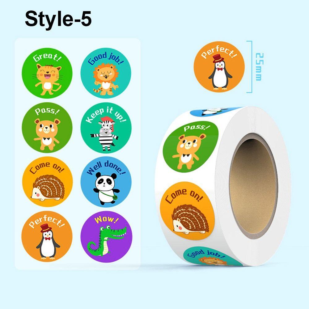 500Pcs/Roll Self-adhesive Praise Stickers Animal Reward Stickers Durable Inspirational Stickers