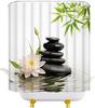 Japanese Shower Curtain Zen Stone Spa Lotus Floral Bamboo Leaves Relaxing Aesthetic Minimalist Fabric Bathroom Decor Curtains