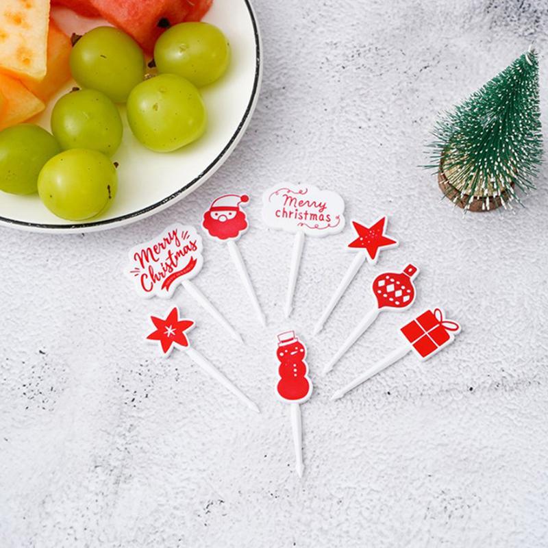 Merry Christmas Animal Fruit Fork Food Grade Plastic Mini Cartoon Kids Cake Fruit Toothpick Bento Lunch Bento Party Decoration