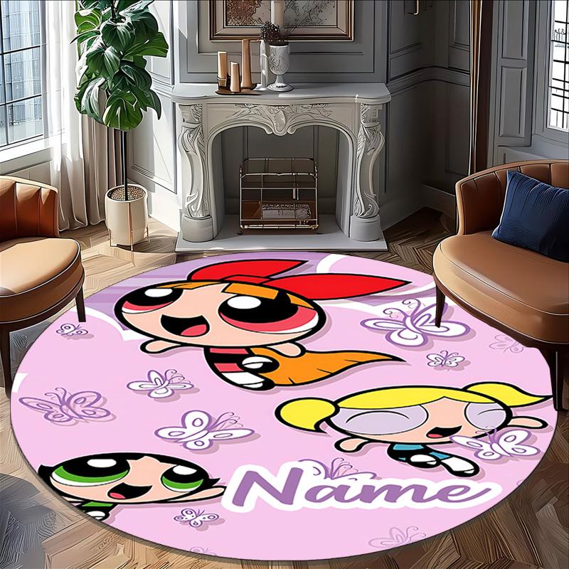 Customizable The Powerpuff Girls11 Round Non-Slip Carpet - Ideal for Garden, Picnic, Office, Perfect for Decoration, Suitable For All Seasons
