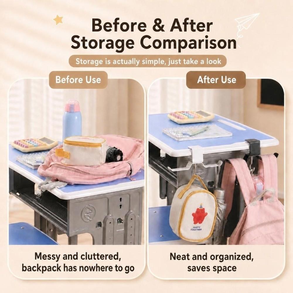 1Pc No Drill Desk Side Hanger Dual Hook Table Edge Storage Hook Desk Side Bag Hook  Study Room