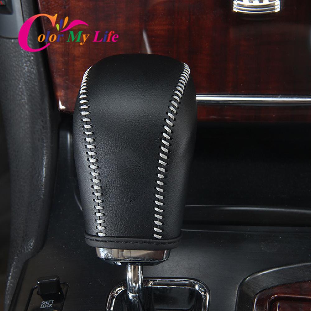 Color My Life AT Car Genuine Leather Gear Lever Cover Gear Shift Collars Fit for Toyota Crown MK13 2010 -