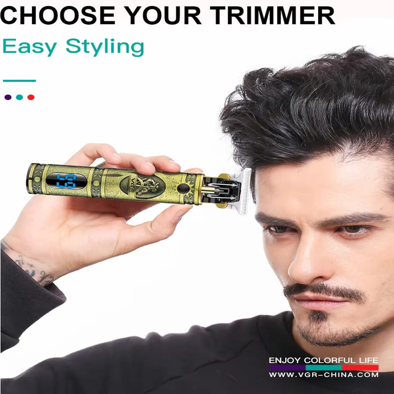 Herren Professionelle Haarschneidemaschine Vollmetallgehäuse LCD Digitalanzeige Retro Ölkopf Elektrische Haarschneidemaschine T9 Gravur Haarschneidemaschine Hautfreundlich