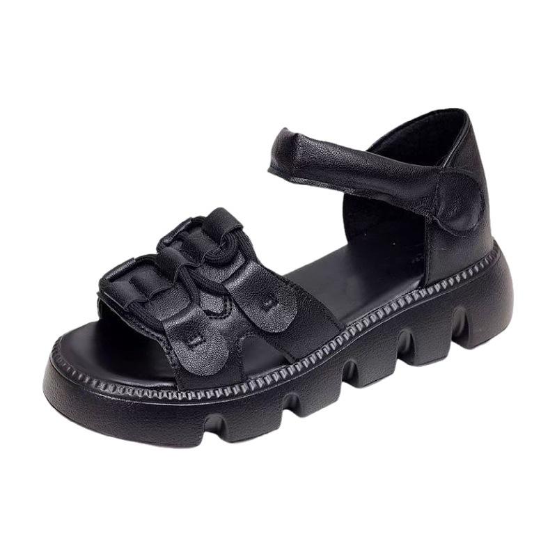 Vintage mom shoes Roman sandals women 2025 summer new Velcro casual muffin platform non-slip beach shoes